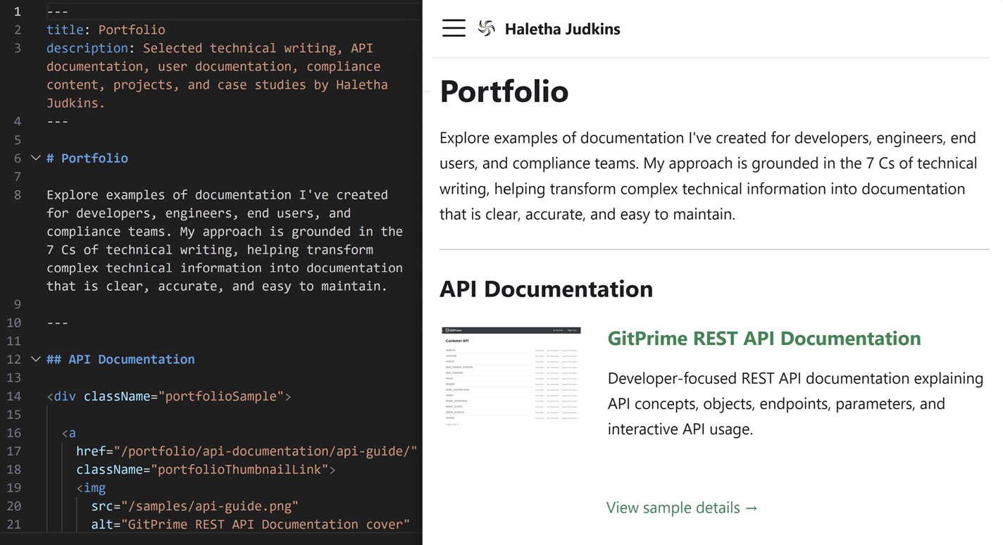 Haletha.com docs-as-code portfolio
